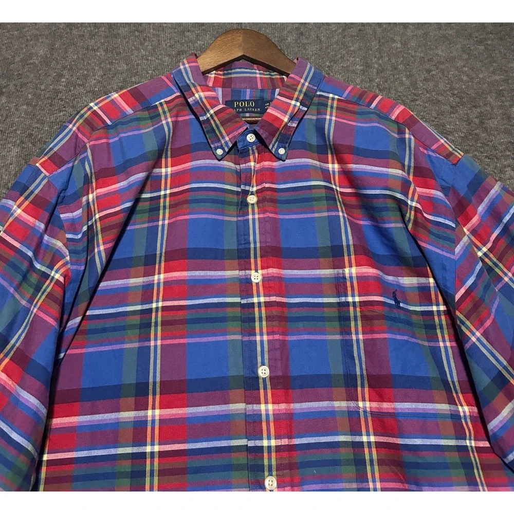 Polo ralph lauren button down shirt short sleeve madras size 4XB pony mens